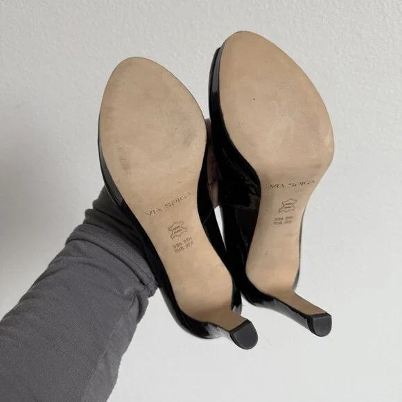Via Spiga Patent Leather Peep Toe Platform Pumps Office Siren Power Dressing 7.5 - Picture 8 of 8